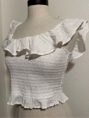 American Eagle Outfitters White Ruffled Smocked Crop Top